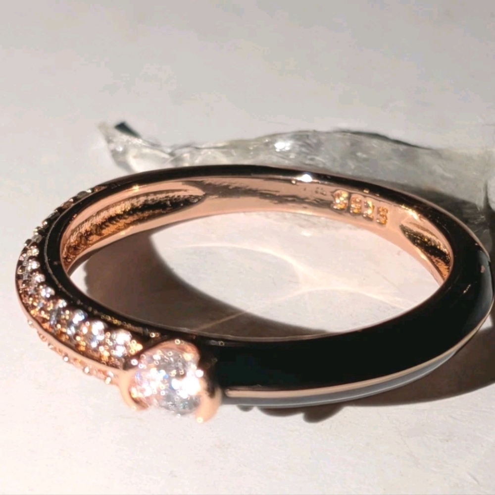 Women's 925 Sterling Silver Pavé BlackGolden Dual Cubic Zirconia Dainty Ring Sz6 - Picture 3 of 17